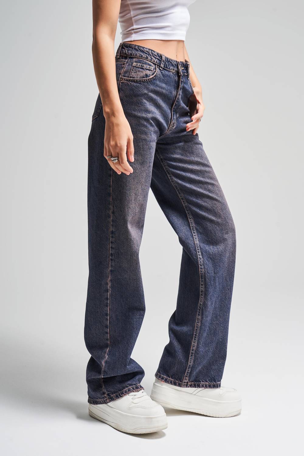 Женские прямые джинсы темно-синего цвета 100% хлопок размер 34-42