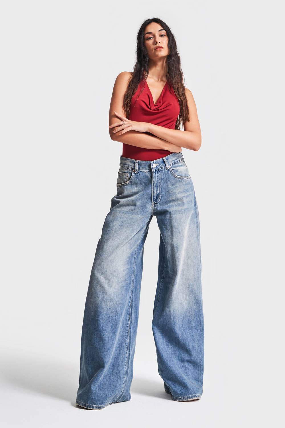 Жіночі джинси Palazzo Fit кольору Тінт Кот, модель S, з бавовняної тканини, стандартна довжина для всіх розмірів