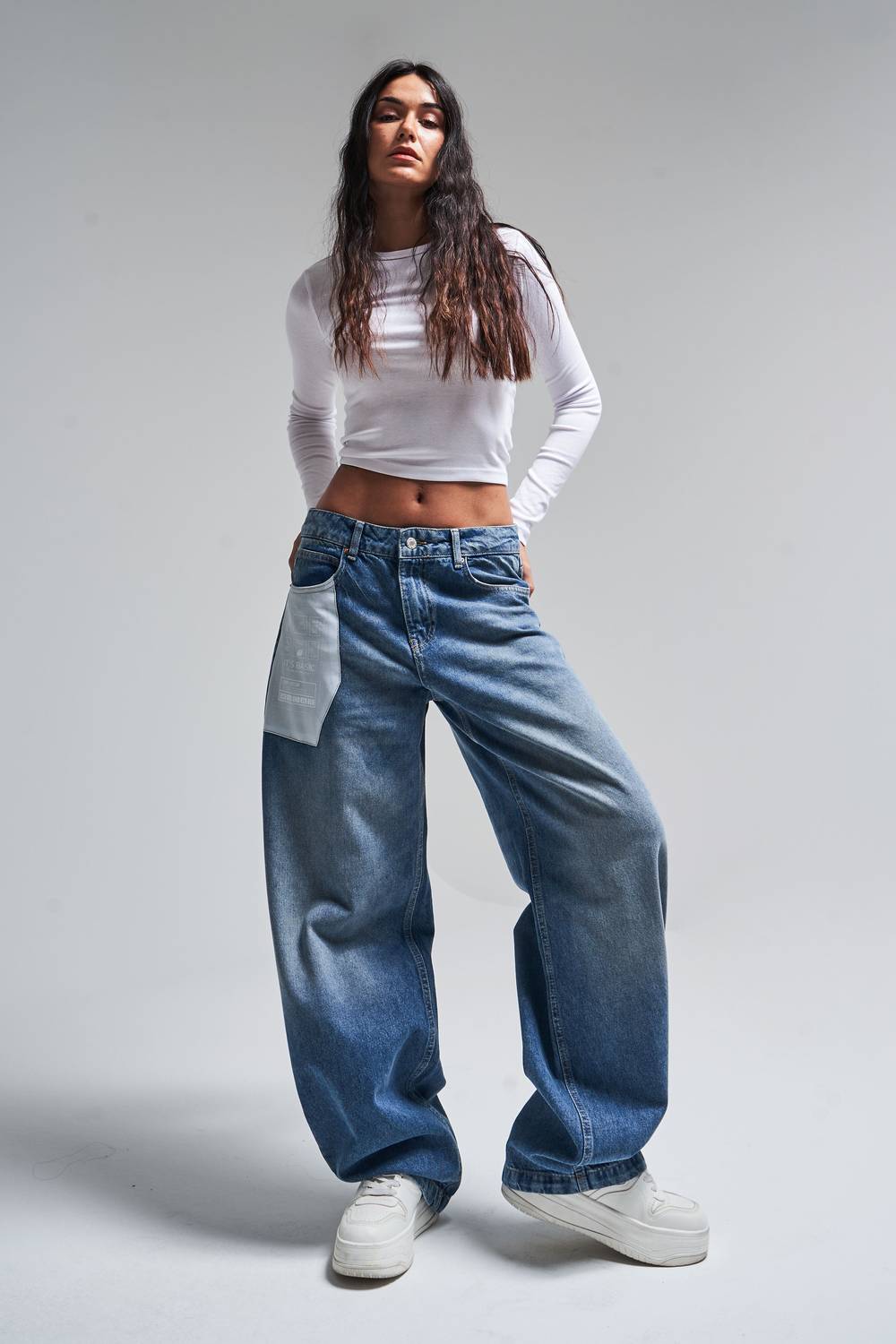 Kadın Kot Rengi 4S584 Cep Detaylı Baggy Fit Denim