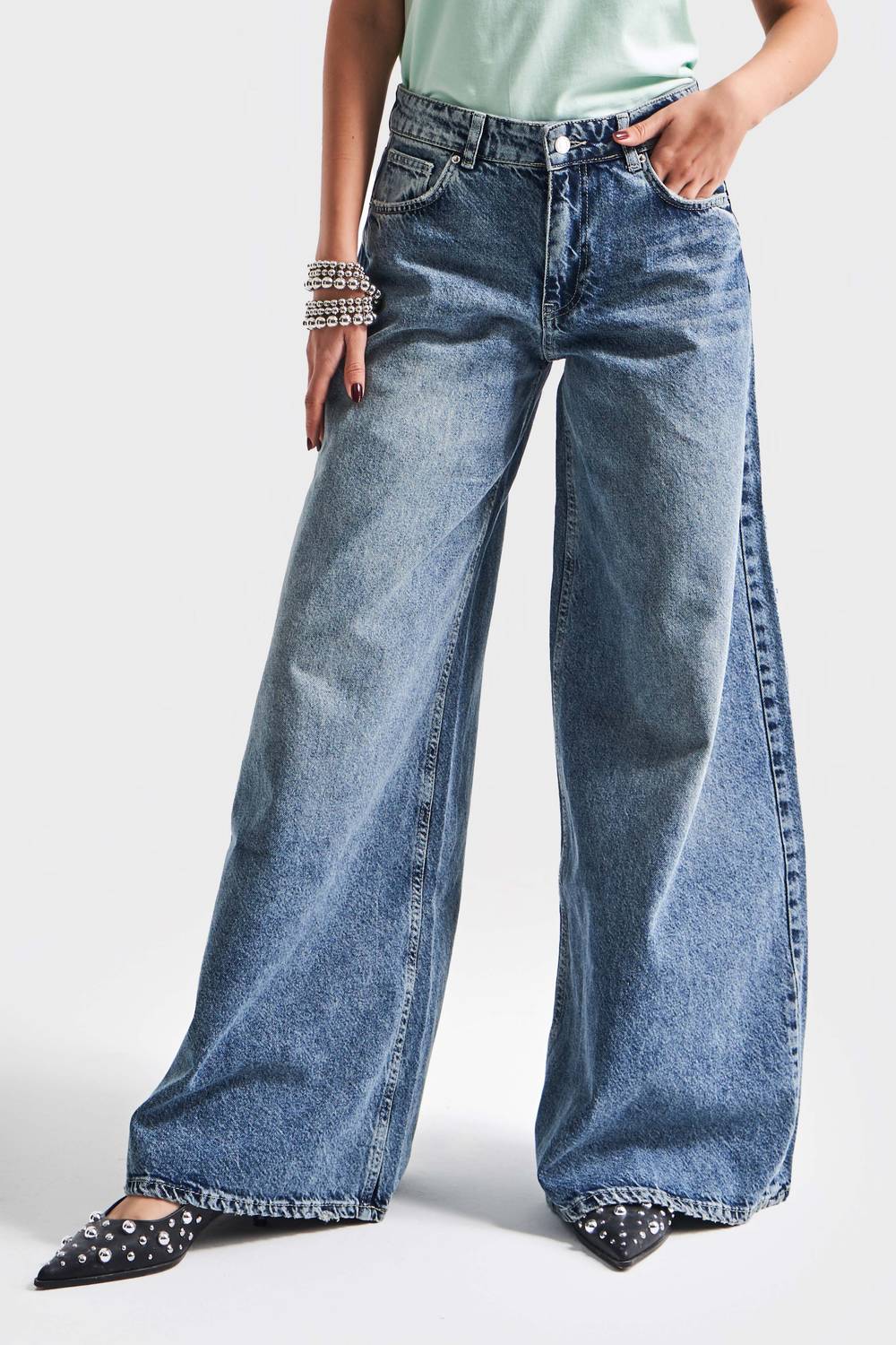 Kadın Mavi Renk 2S5-5 Süper Palazzo Fit Elaphant Leg %100 Koton Denim