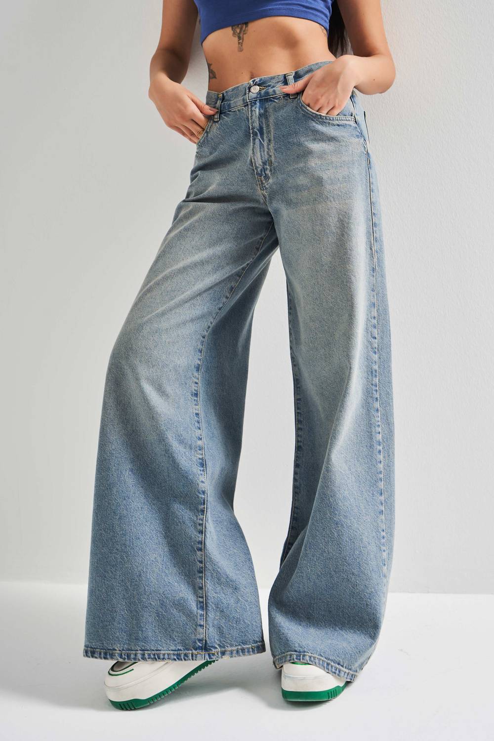 Kadın T.Kot Rengi 2S5-32 Palazzo Fit %100 Koton Orta Bel Denim Jean