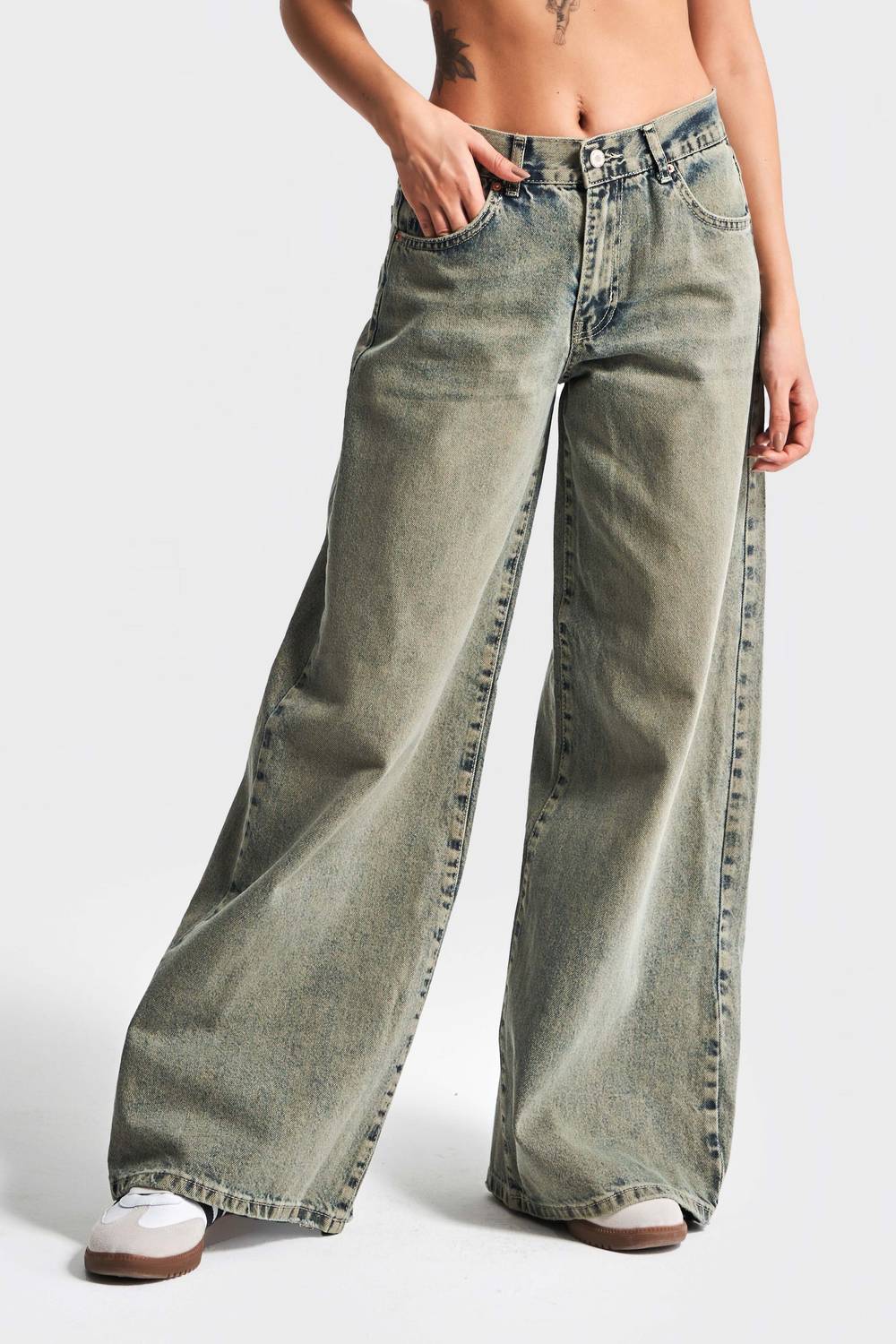 Kadın S.Kot Rengi 5S4 Palazzo Fit %100 Koton Orta Bel Denim Jean