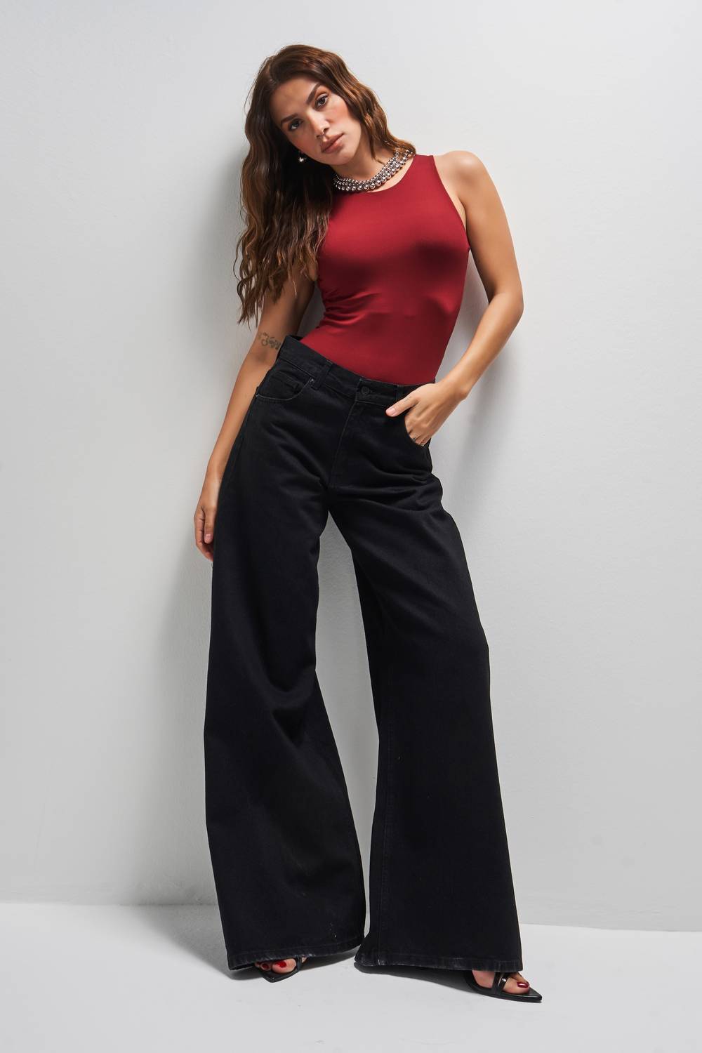 Женские черные джинсы палаззо fit 1w41, 100% хлопок, стандартная длина, размеры 34-42