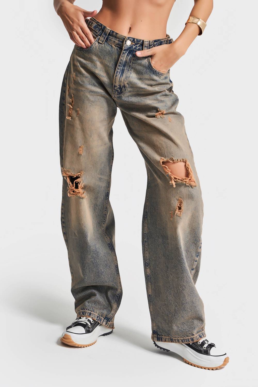 Kadın T.Kot Rengi 10S5-95 Baggy Fit İç Boy 83cm %100 Koton Orta Bel Denim Jean