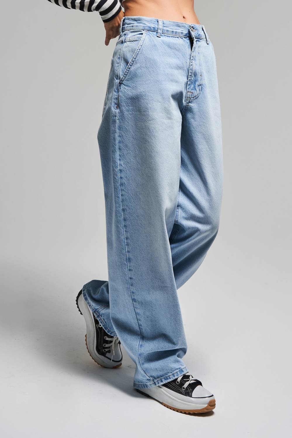 Kadın Ice Rengi 2S5-3 Skater Fit %100 Koton Orta Bel Bol Kesim İç Boy 80cm Denim Jean