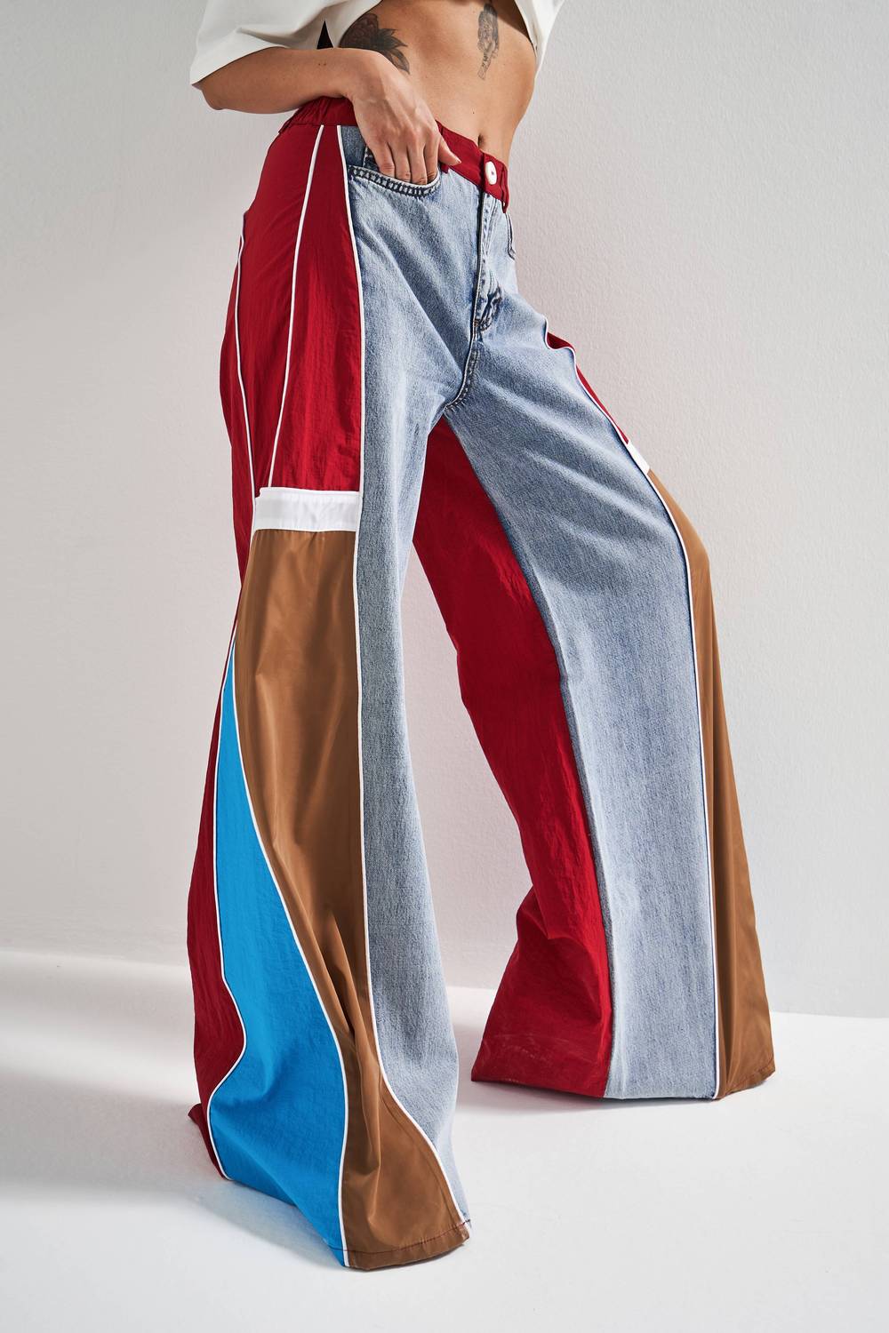 Kadın Kot Çoklu Renk Çift Parça Palazzo Fit Tasarım Pantolon