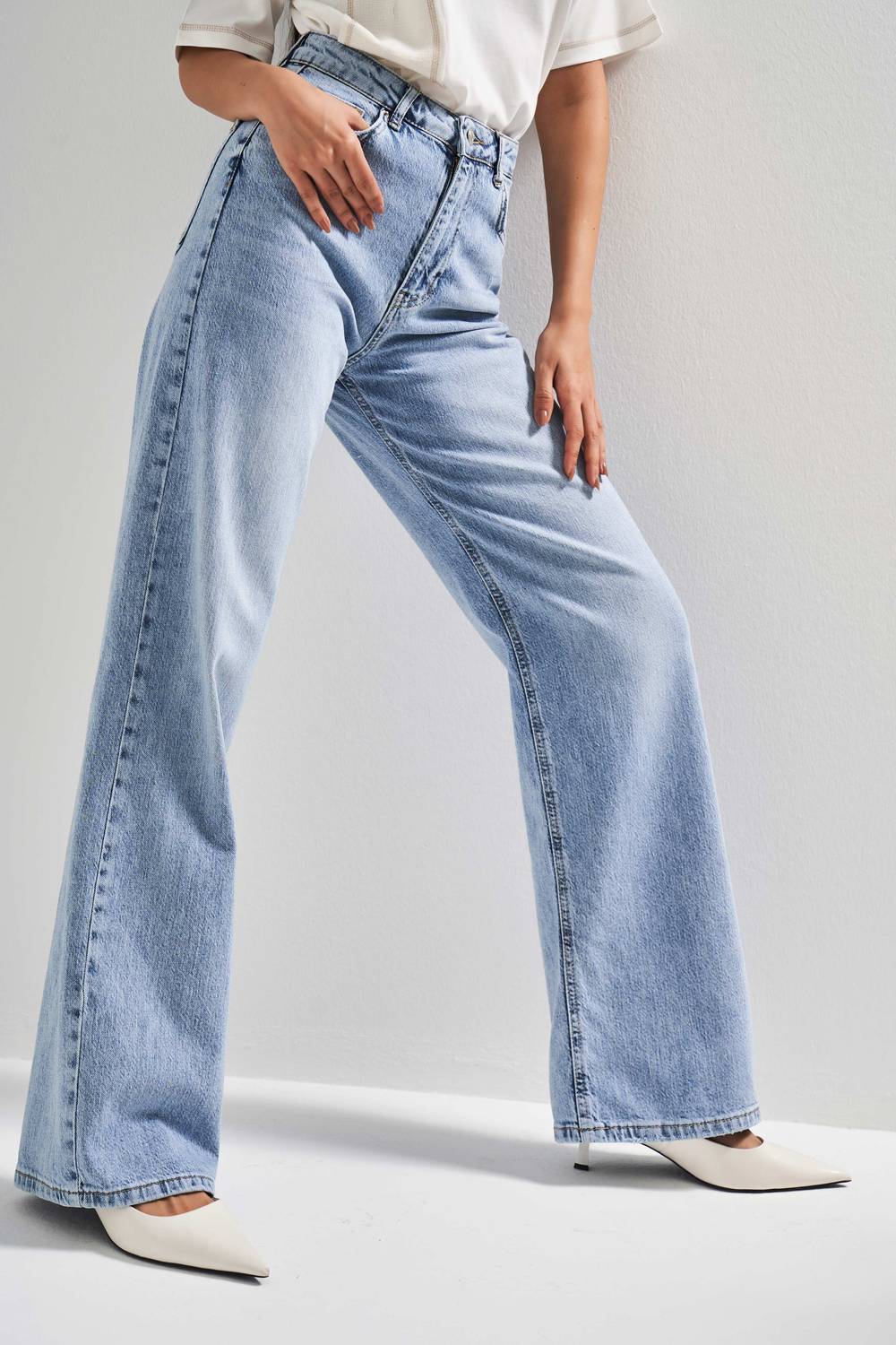 Kadın Ice Renk V-4S5-27 Viskon Esnek Kumaş Yüksek Bel İç Boy 80cm Denim Jean