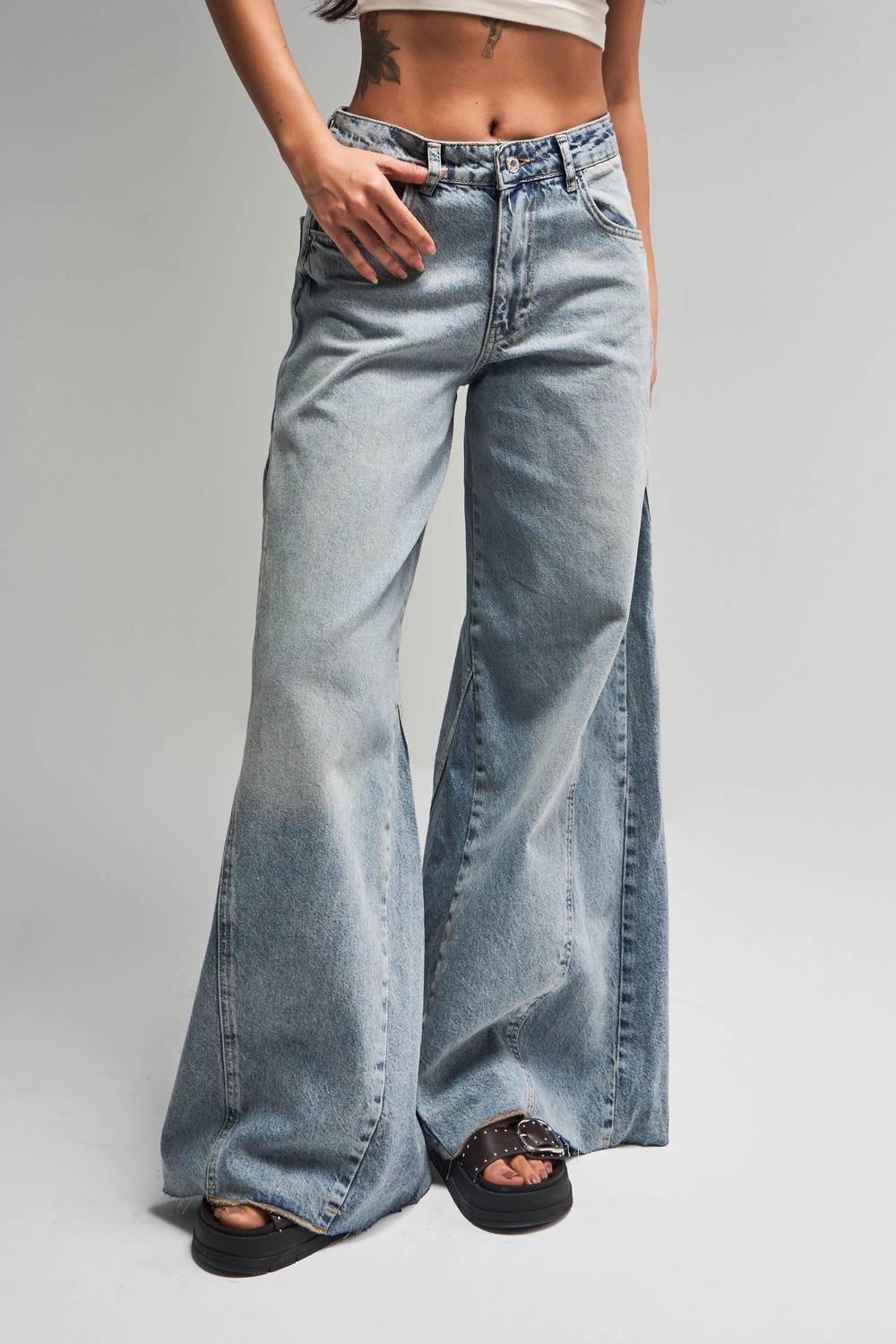 Kadın Snow Kot Rengi 4S5-32 Süper Palazzo Fit %100 Koton Denim Jean