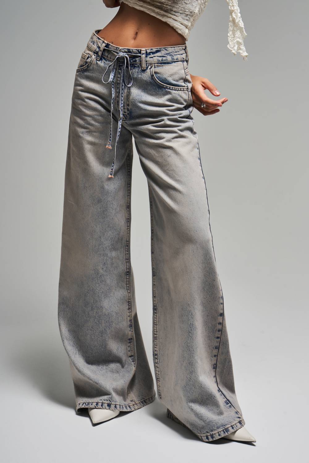 Kadın T.Kot Rengi 4s5-90 Palazzo Fit Bağcıklı %100 Koton Denim Jean