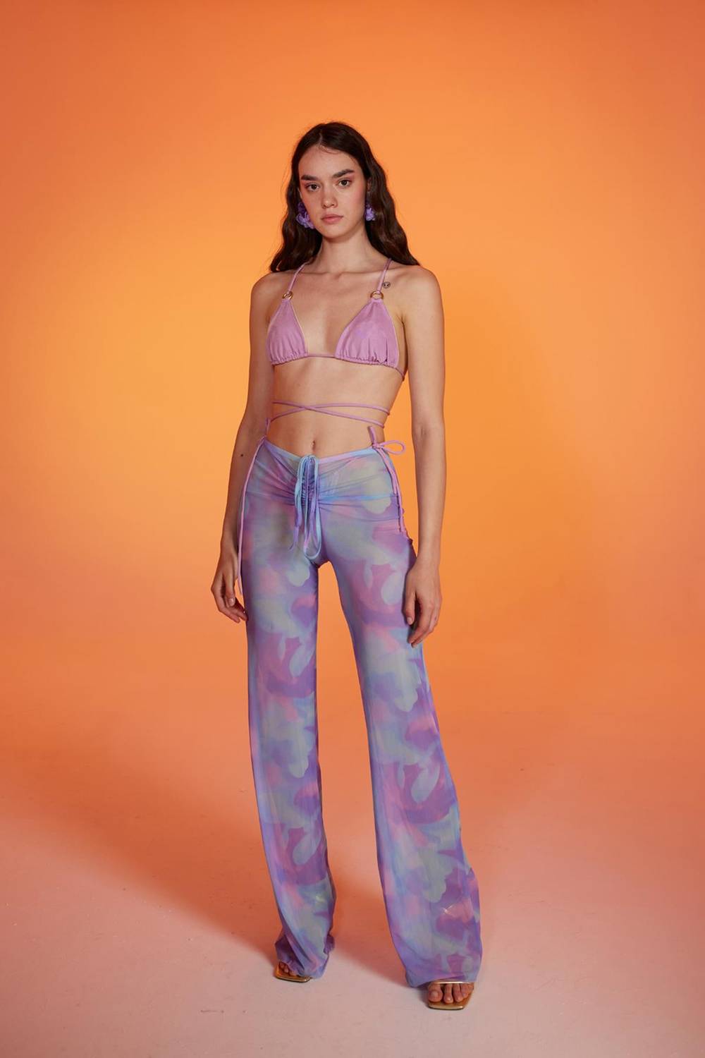 Shirred Pareo Pants Purple