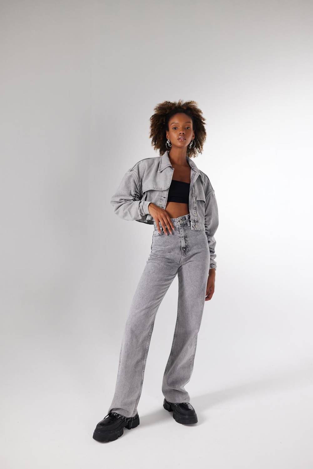 Джинсовые брюки Lorenzo серые, высокая талия, укороченные, размеры: XXS, XS, S, M, L