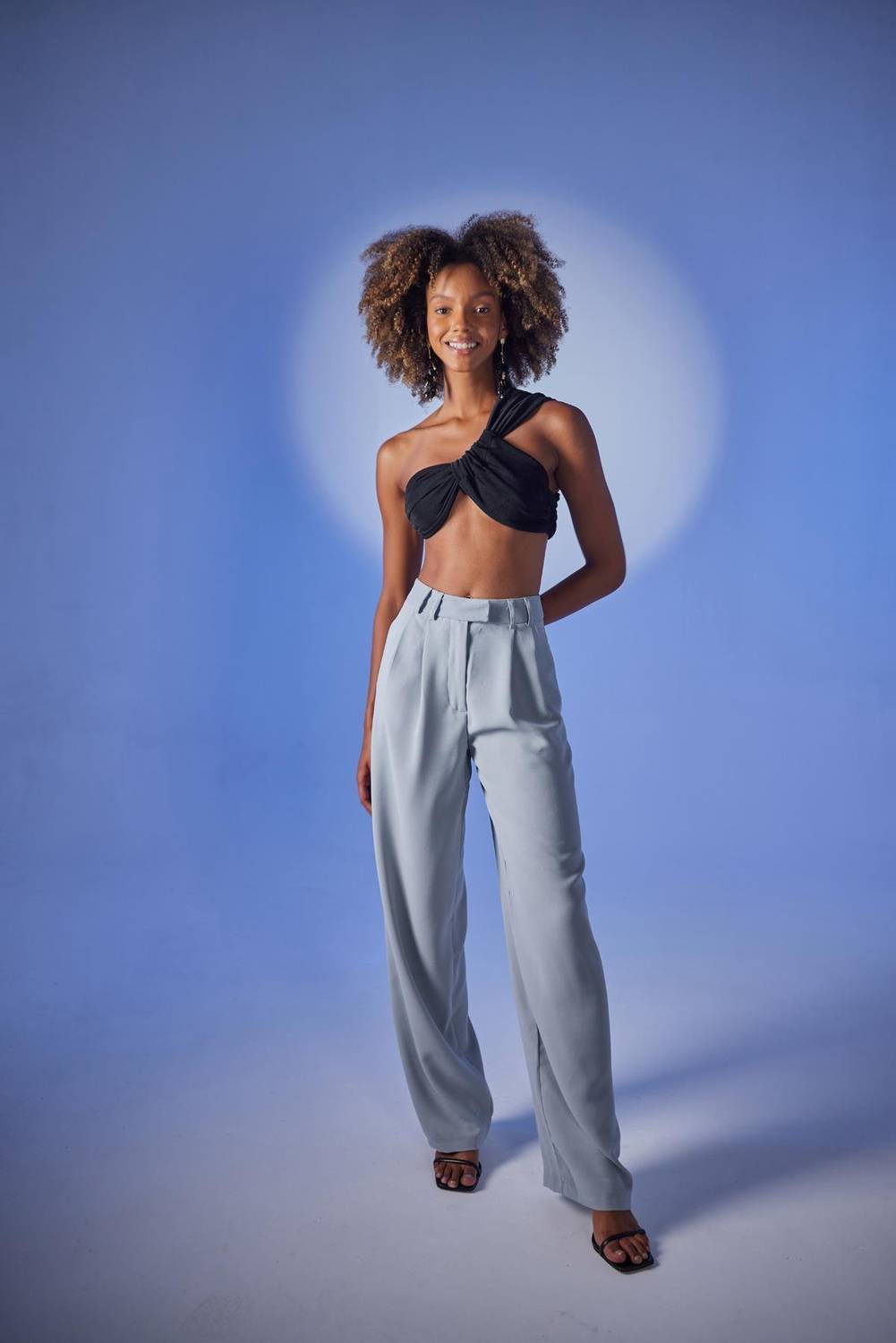 Паладіо сірі штани високої талії з палаццо кроєм, модель XS