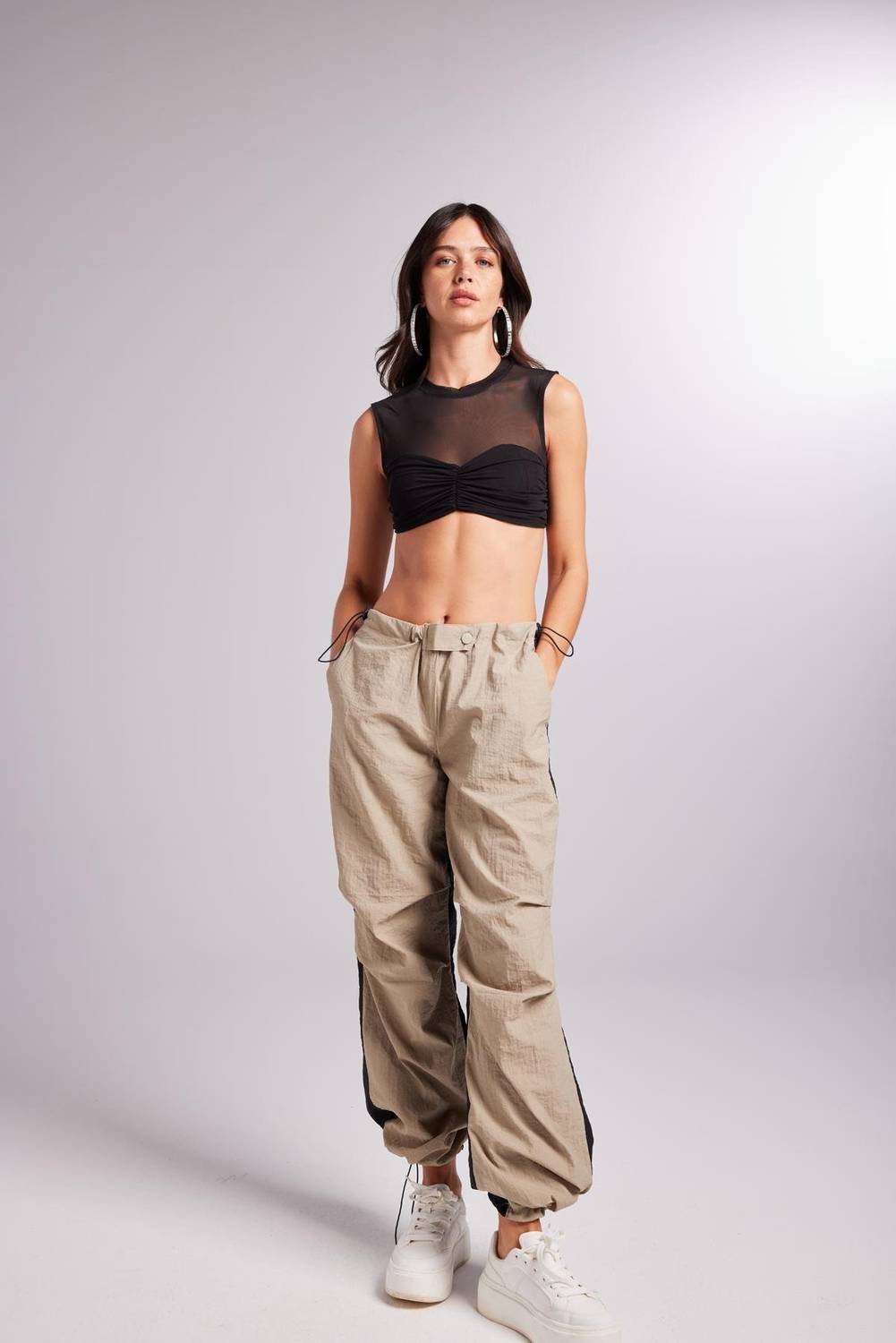 Bicolor Parachute Pantolon Bej