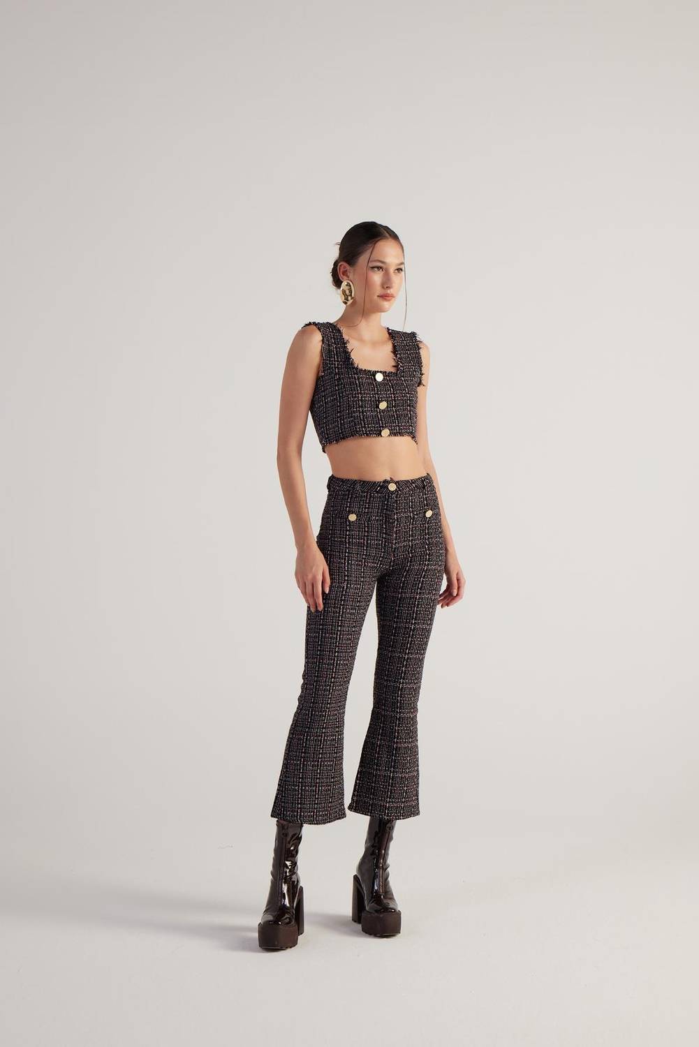 Широкие черные брюки из твида с испанским кроем, размер XS