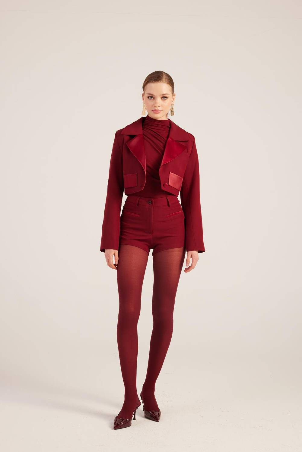 Camila Crop Blazer Ceket Bordo