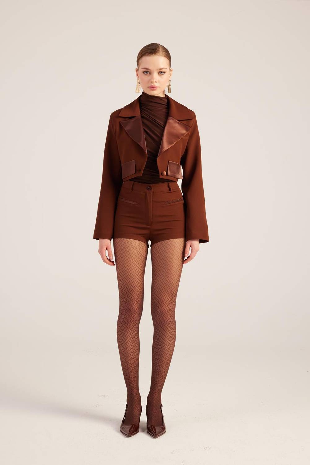 Camila Crop Blazer Ceket Kahve