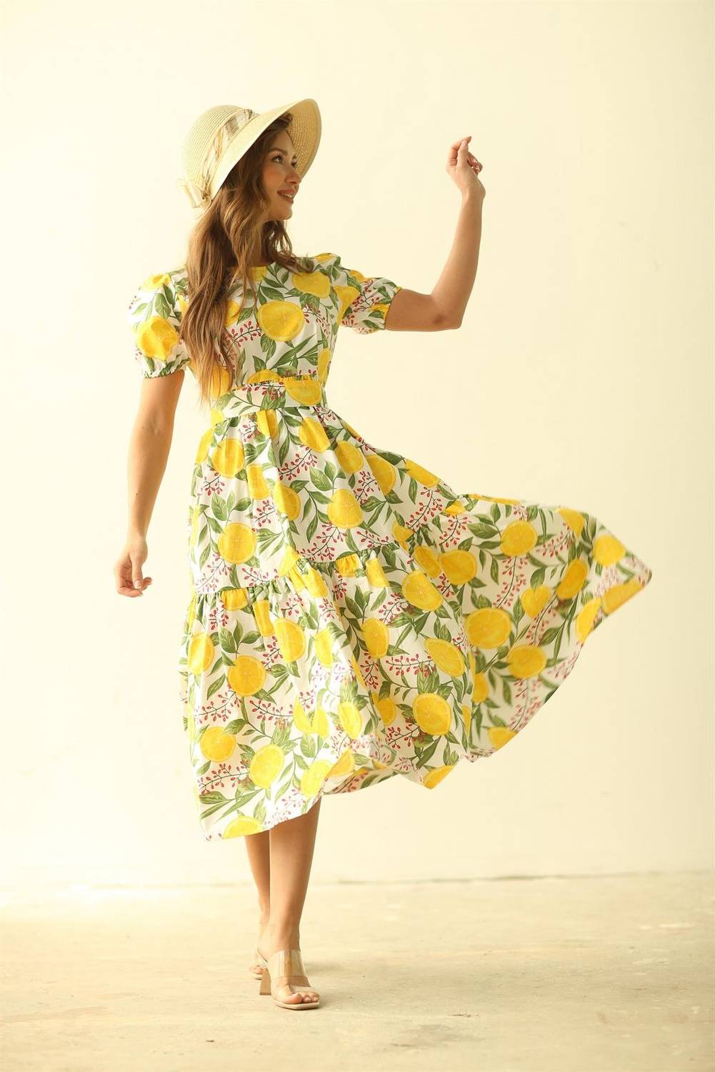 Lemon Patterned Layered Dress