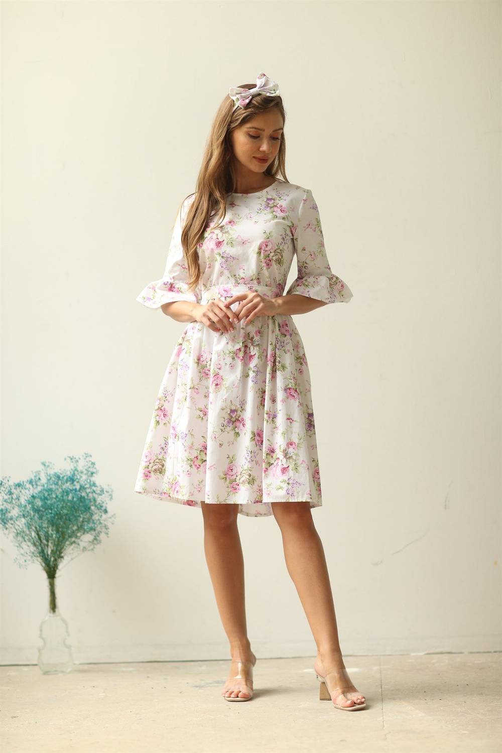 WHITE FLOOR WOMEN'S PINK-PURPLE FLOWER DRESS