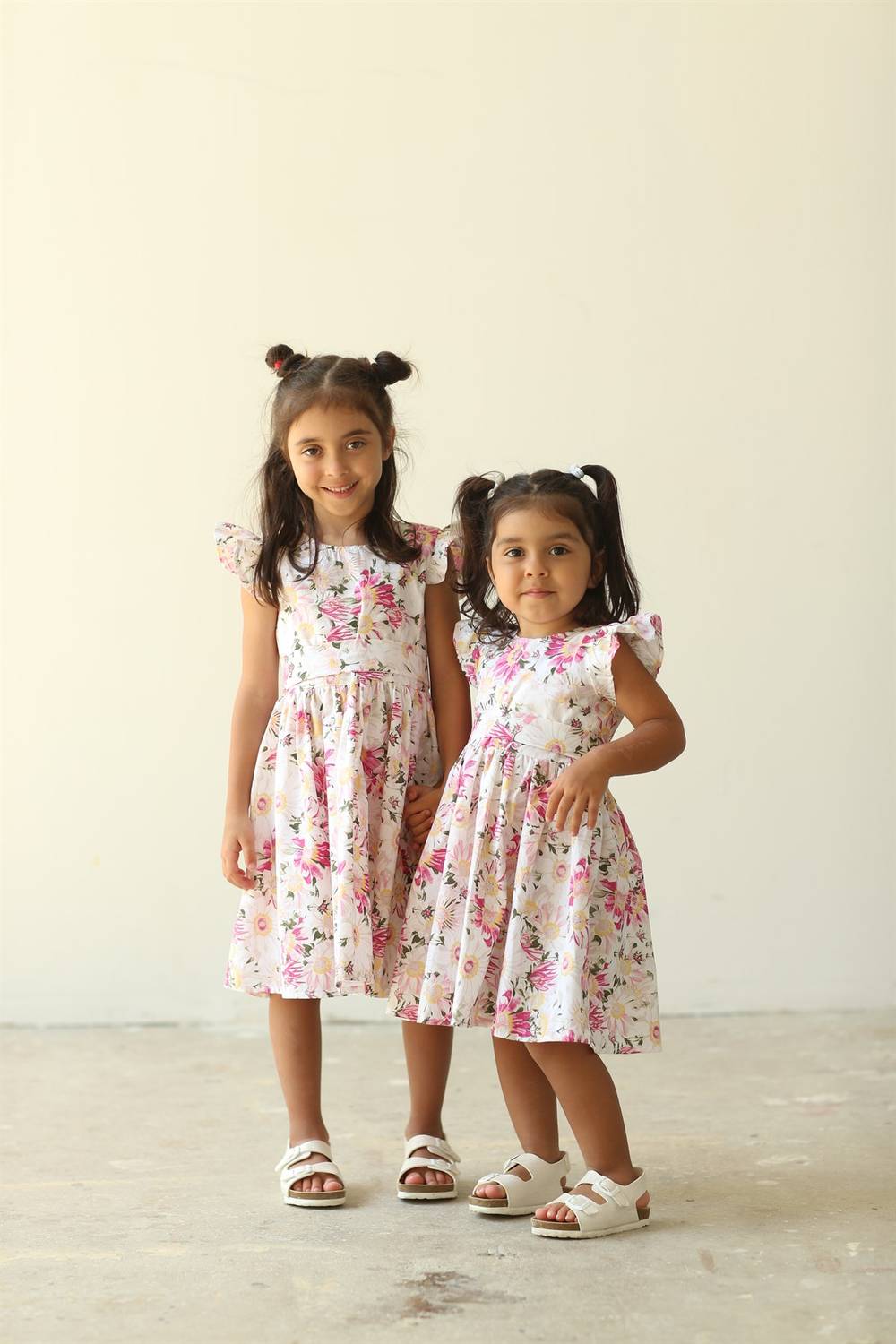 Pink Daisy Butterfly Sleeve Girls Dress