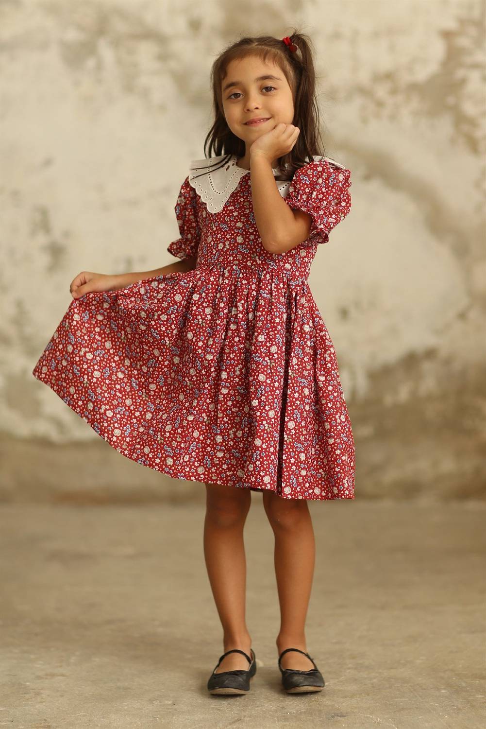Collar Detailed Red Little Flower Girl Dress