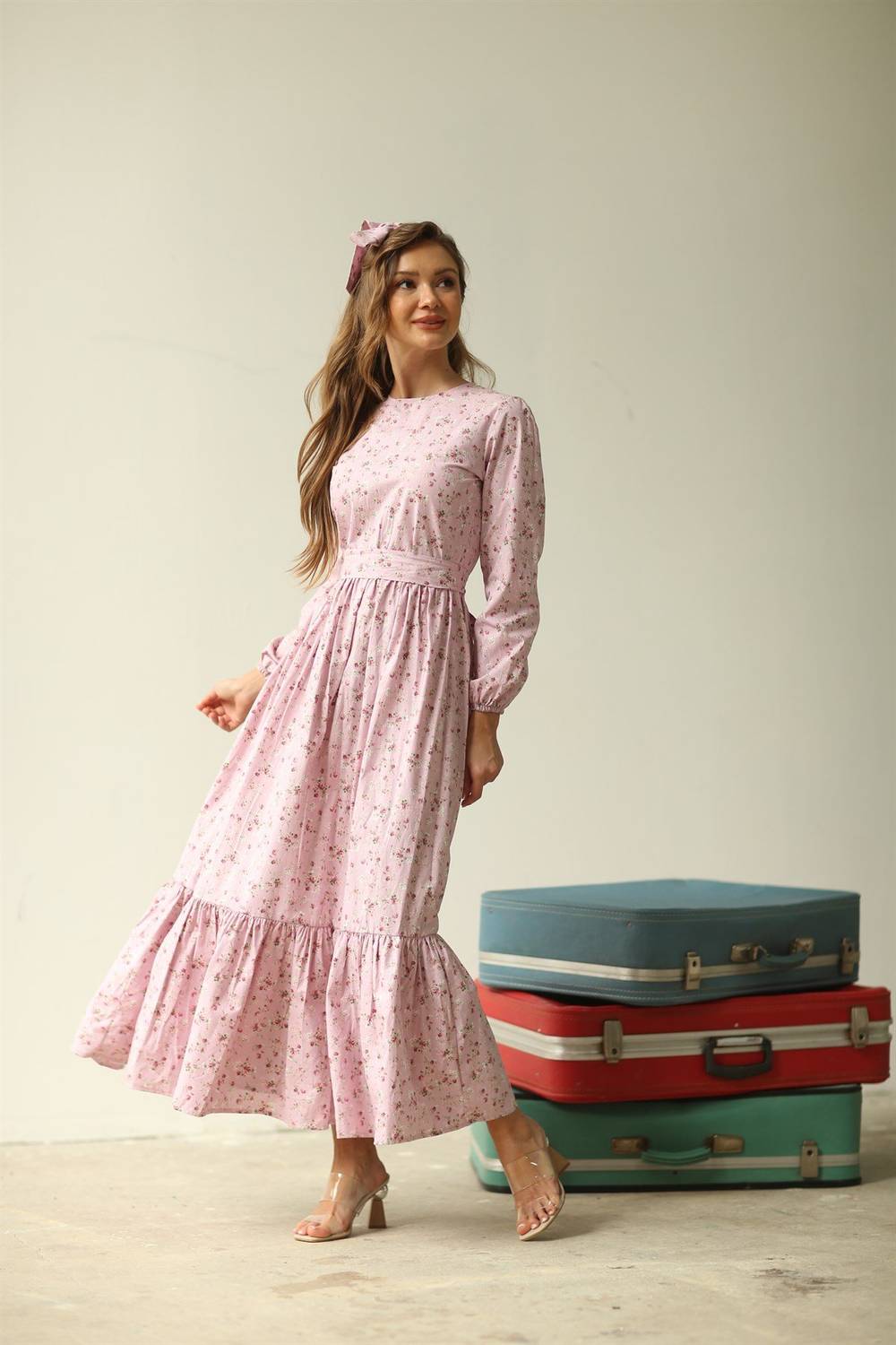 Hijab Soft Pink Floral Dress