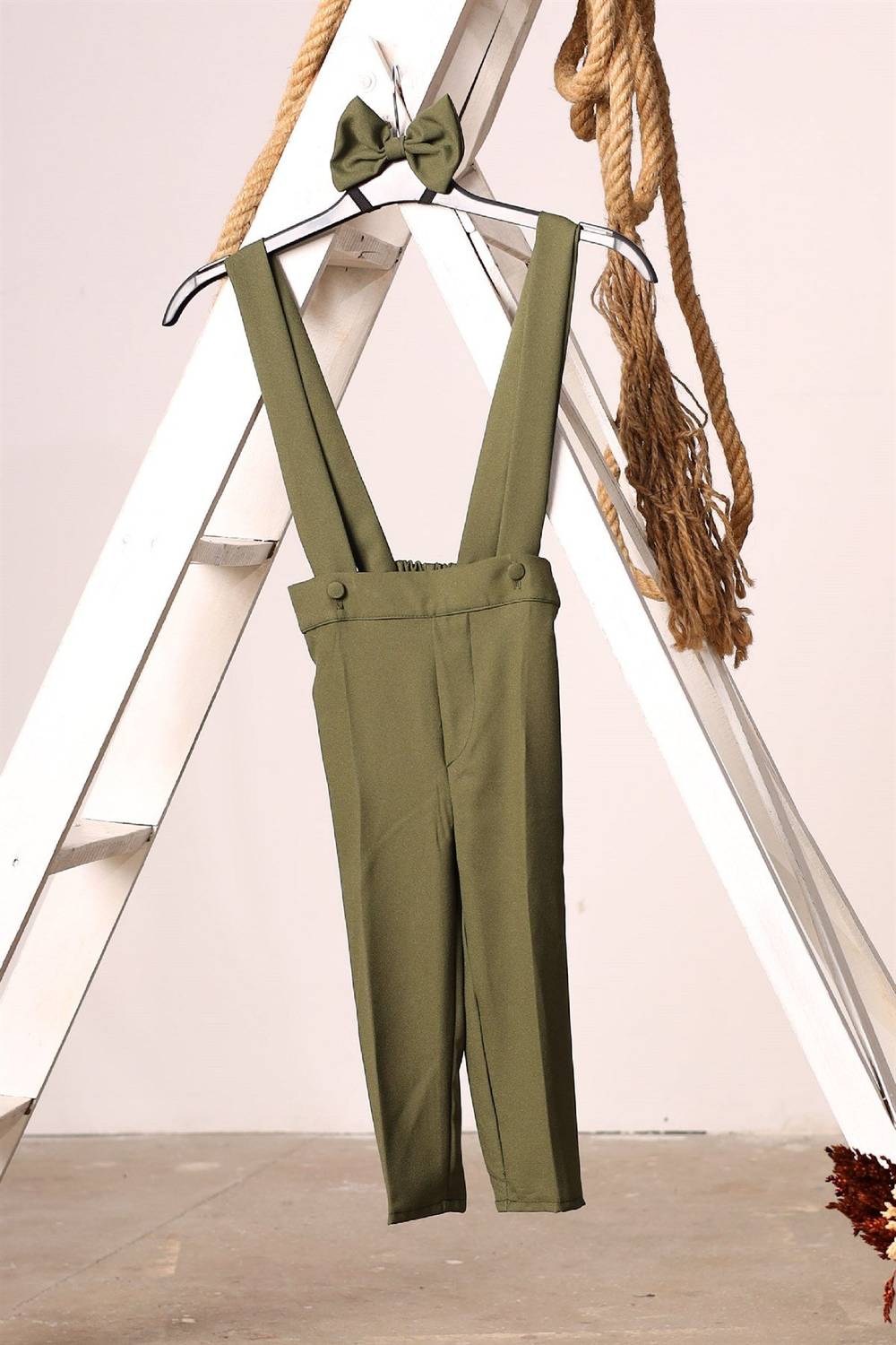 Khaki Green Salopette and Bow Tie