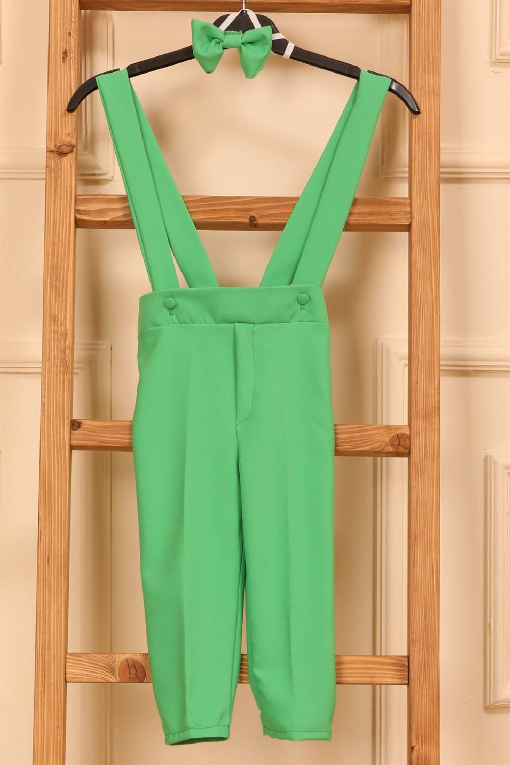 Fıstık Yeşili Salopet Pantolon ve Papyon