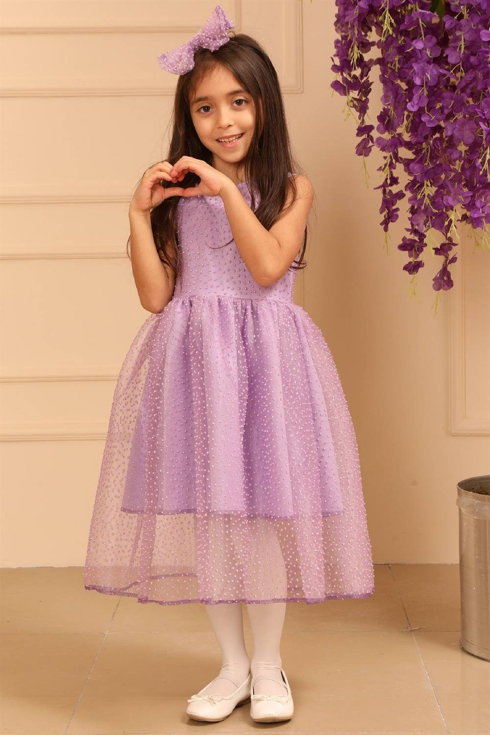 Платье для девочек с фиолетовой тюлевой юбкой для праздника, размер 6-7 лет, из тюля и крепа, рекомендация бережной стирки
