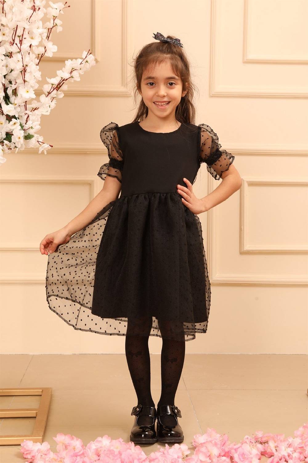 Siyah Tüllü Kız Çocuk Parti Elbise
