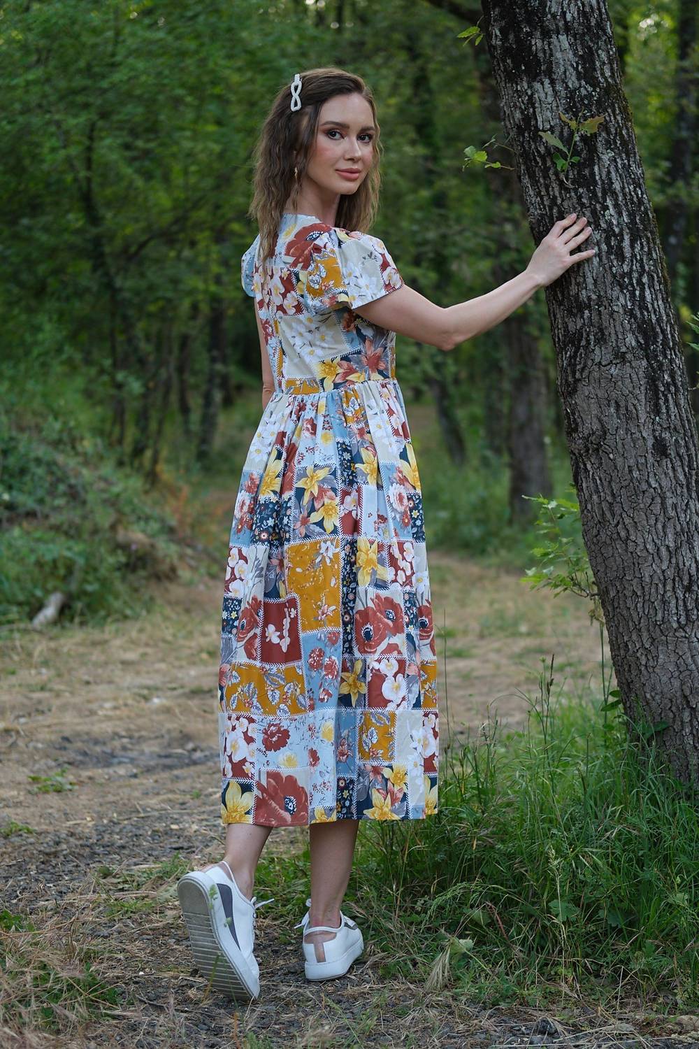 Kahve Otantik Kelebek Kol Elbise