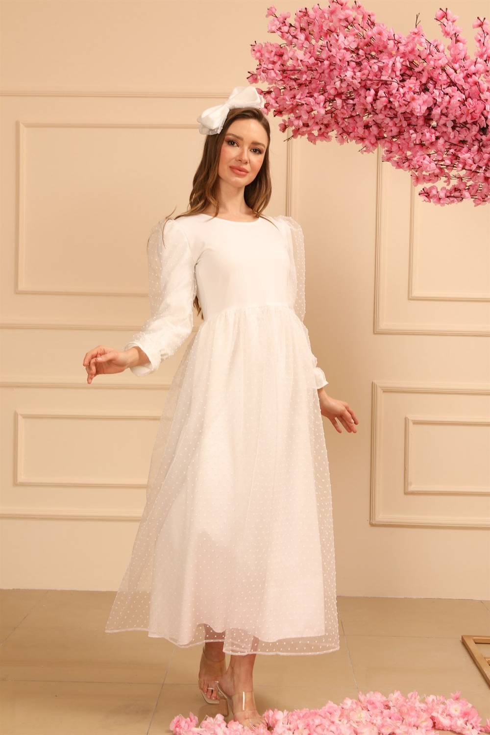 Hijab White Tulle Evening Dress