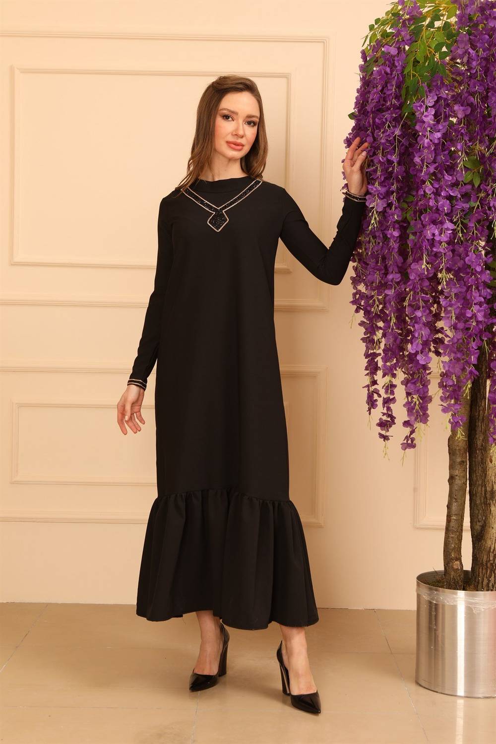 Hijab Stone Black Party and Birthday Dress