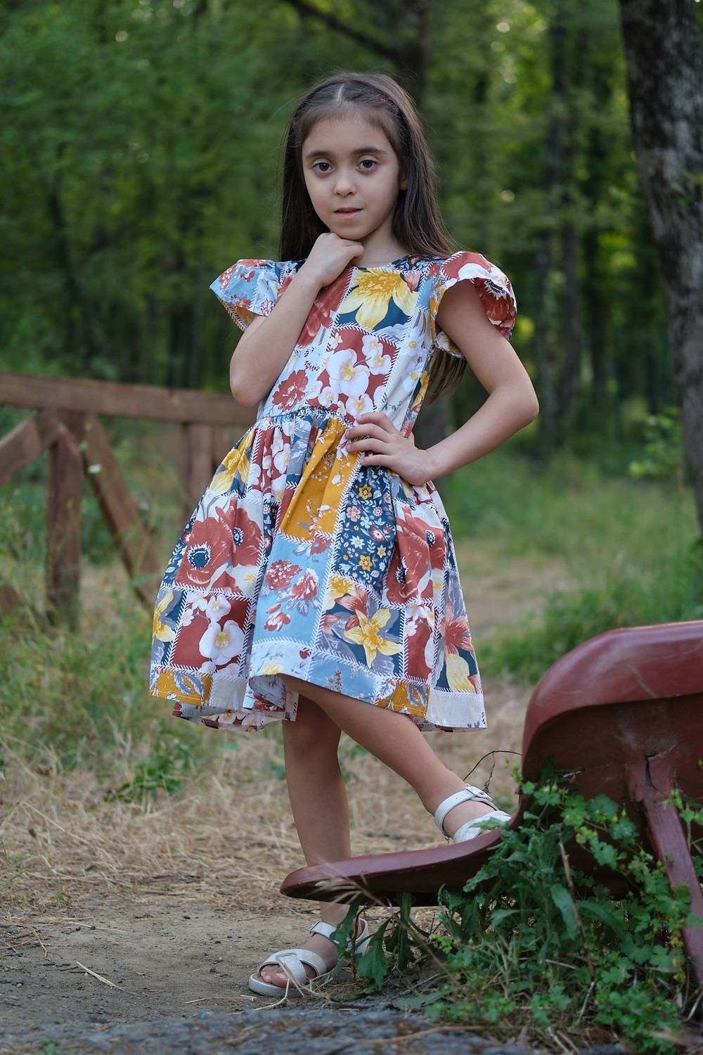 Brown Authentic Butterfly Sleeve Girls Dress