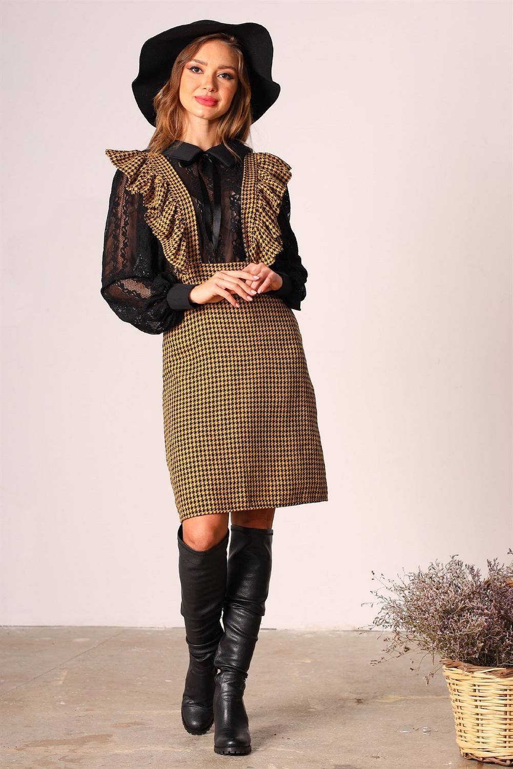 Сарафан в клетку горчичного цвета, 100% хлопок, длина 100 см, размеры S и M, рекомендуется ручная стирка