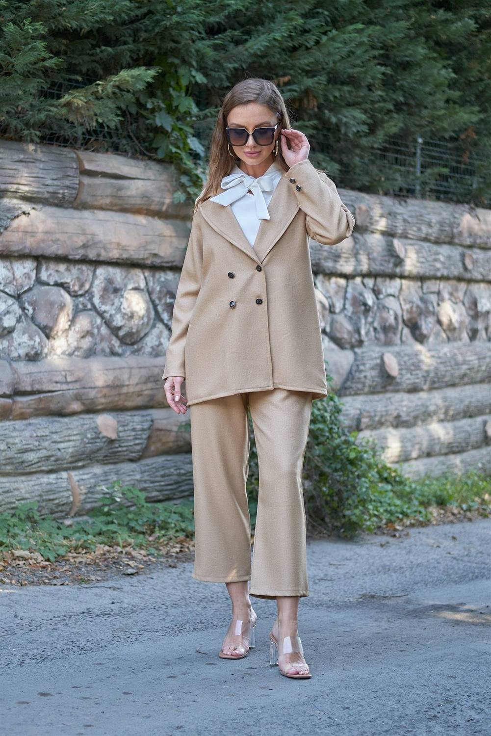 Beige Wool Effect Winter Jacket and Trousers