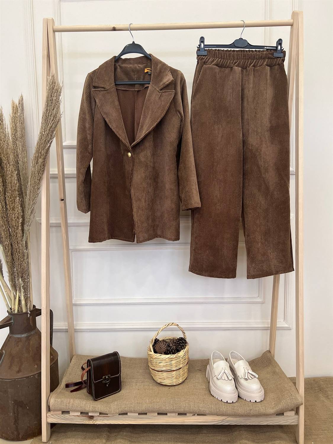 Kahve Fitilli Kadife Ceket ve Pantolon Takımı ( 2li Takım)