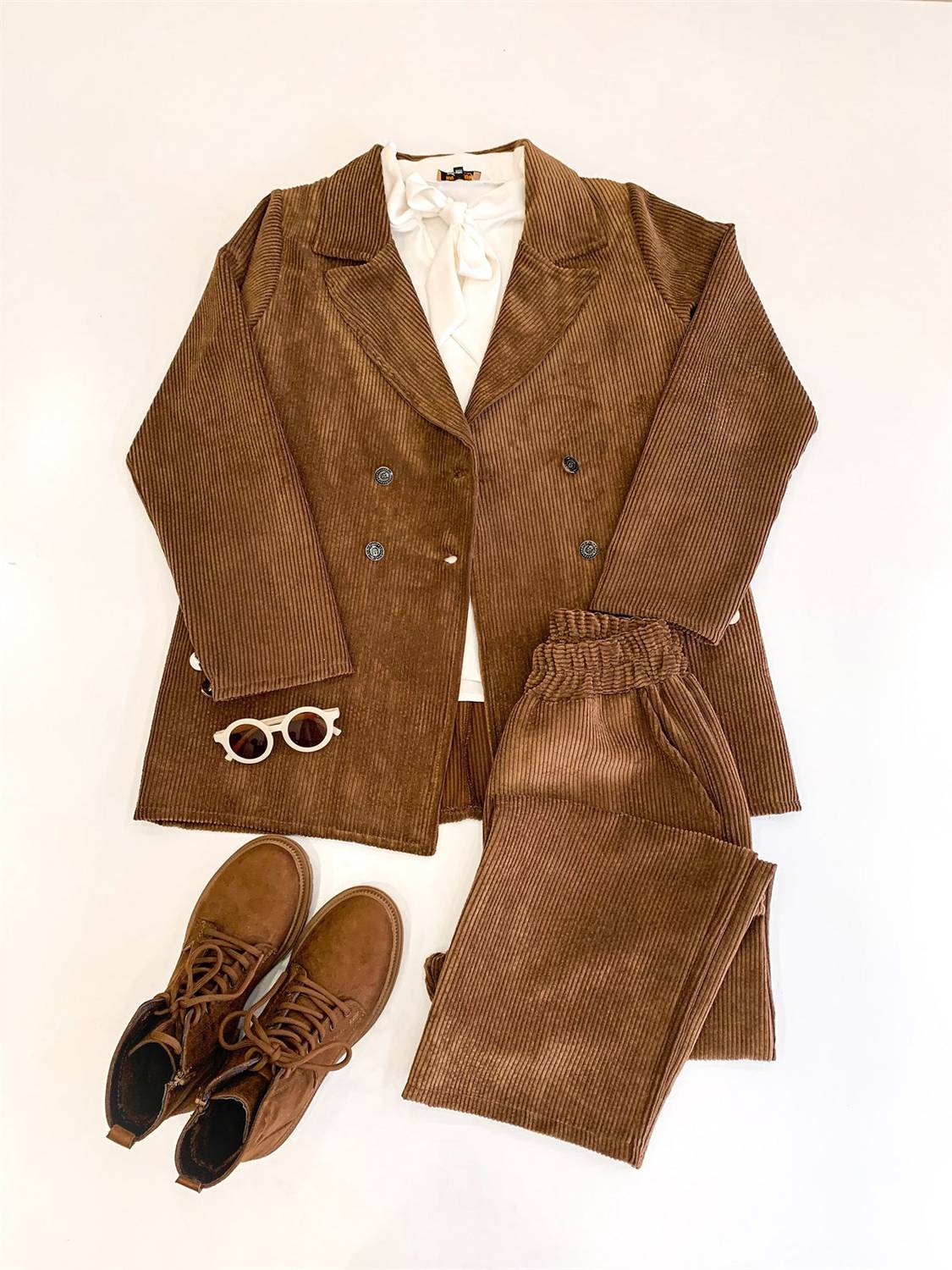 Kahve Fitilli Kadife Ceket ve Pantolon Takımı ( 2li Takım)
