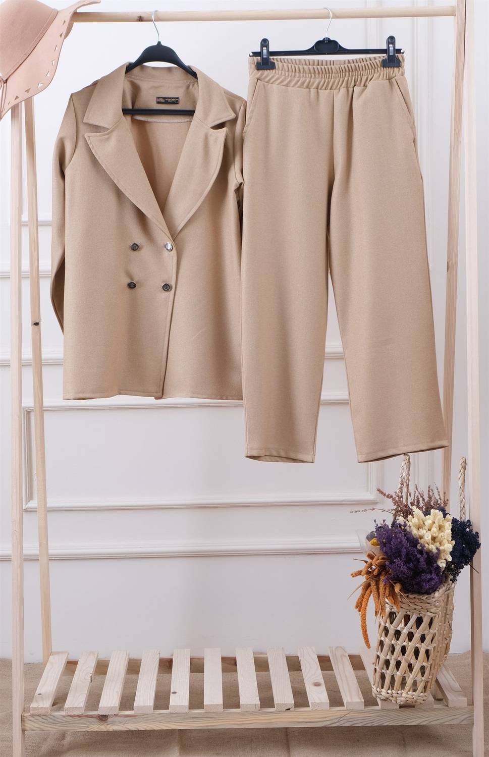 Beige Wool Effect Winter Jacket and Trousers