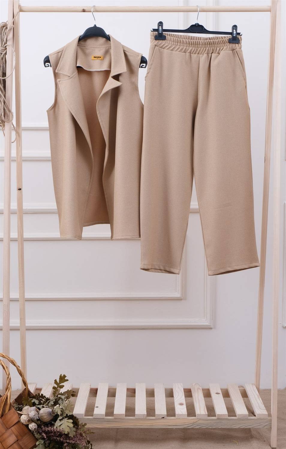 Beige Wool Effect Winter Vest and Trousers