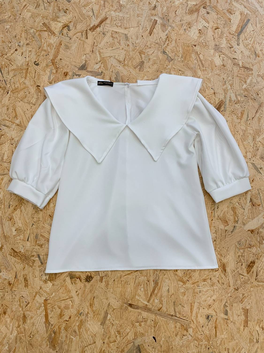 Біла блуза з коміром з крепу для жінок, повний крій, ручне прання, доступні розміри S-XXXL