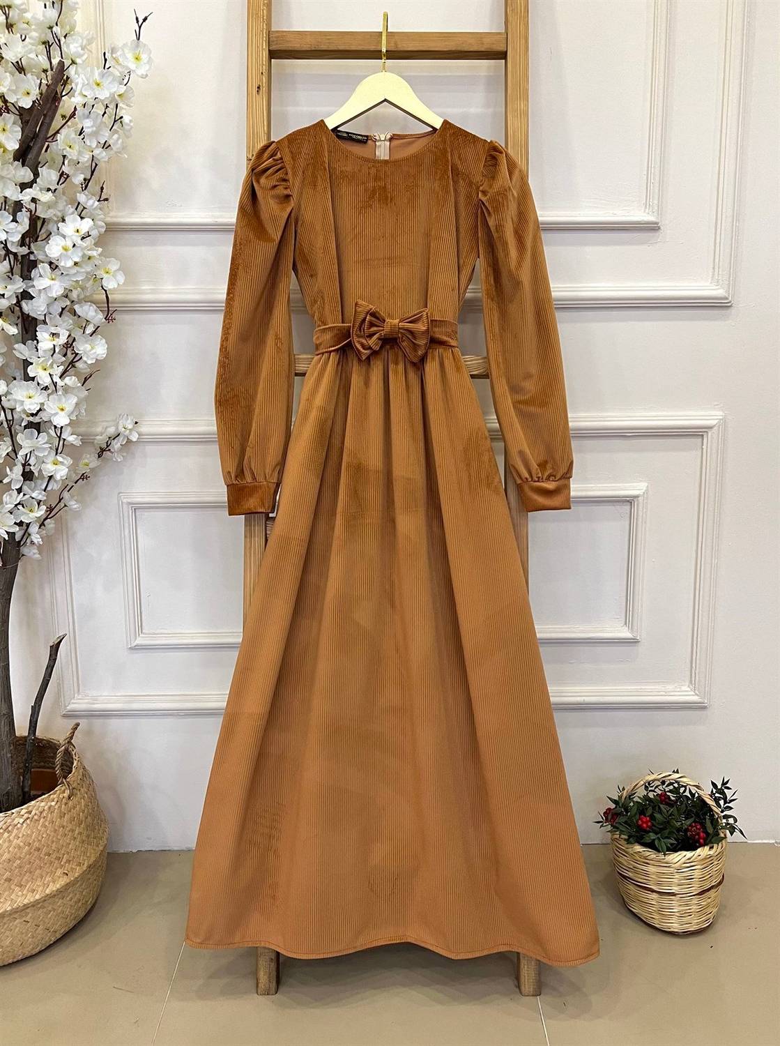 Hijab Brown Corduroy Dress