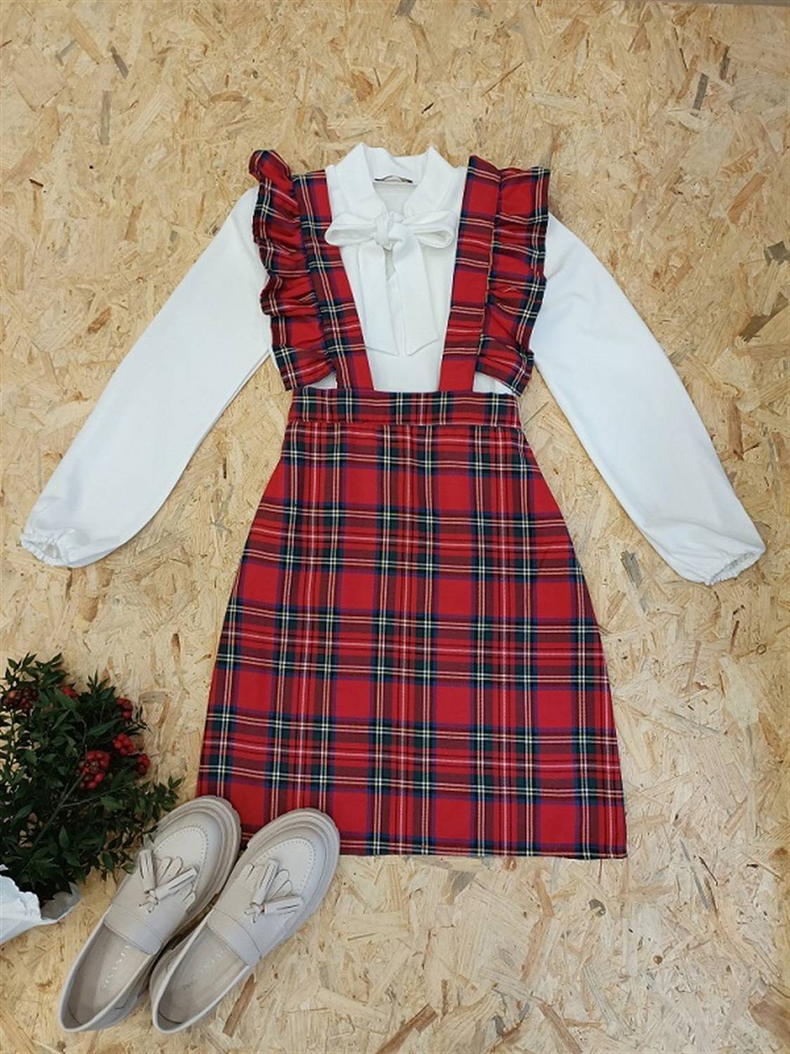 Красная клетчатая комбинезонная юбка из 100% акрилового материала, длина 58-62 см, размер S-3XL, ручная стирка рекомендуется