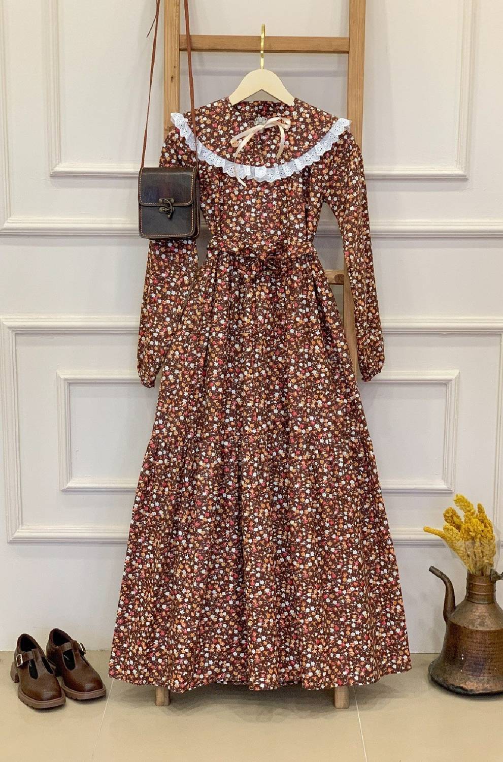 Кофейное цветное платье с отложным воротником для женщин, многослойное, 135 см в длину, из поплина, размеры от S до 3XL