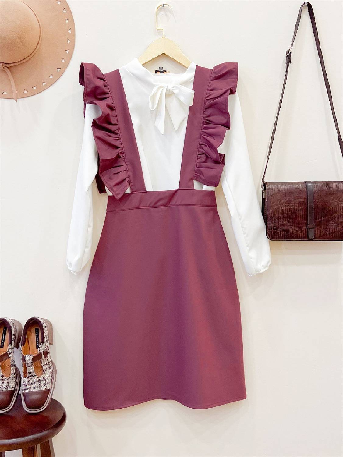 Gül Kurusu Krep Salopet Etek