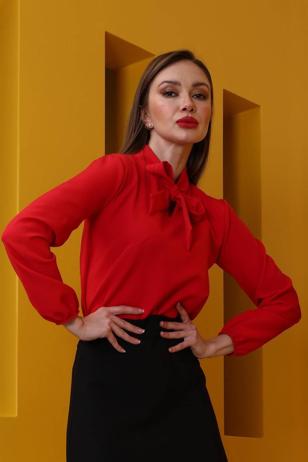 Halter Red Crepe Blouse