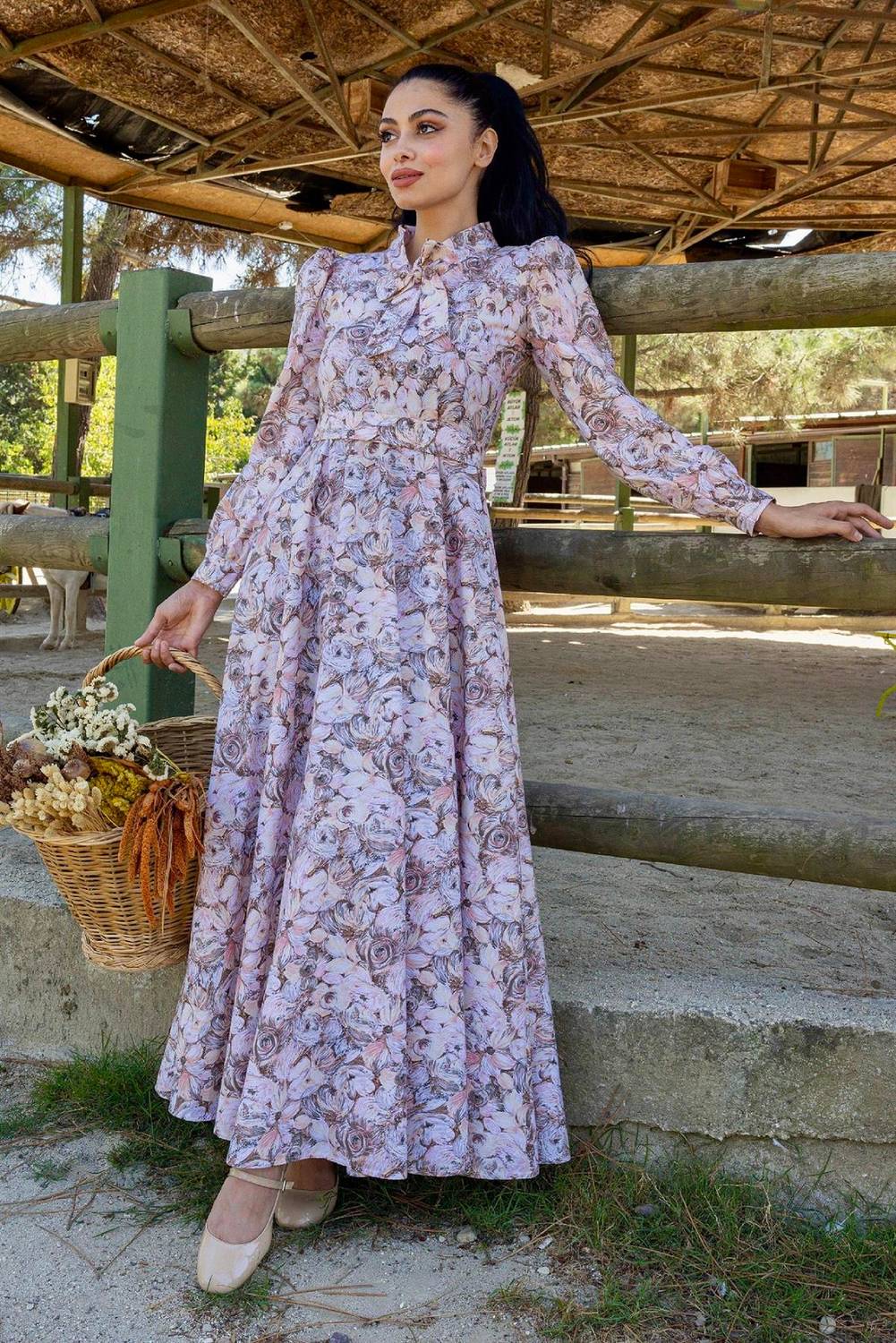 Сукня з квітковим принтом коричневого кольору з зав'язками на шиї для жінок, 100% бавовна, стильний кльош, різні розміри