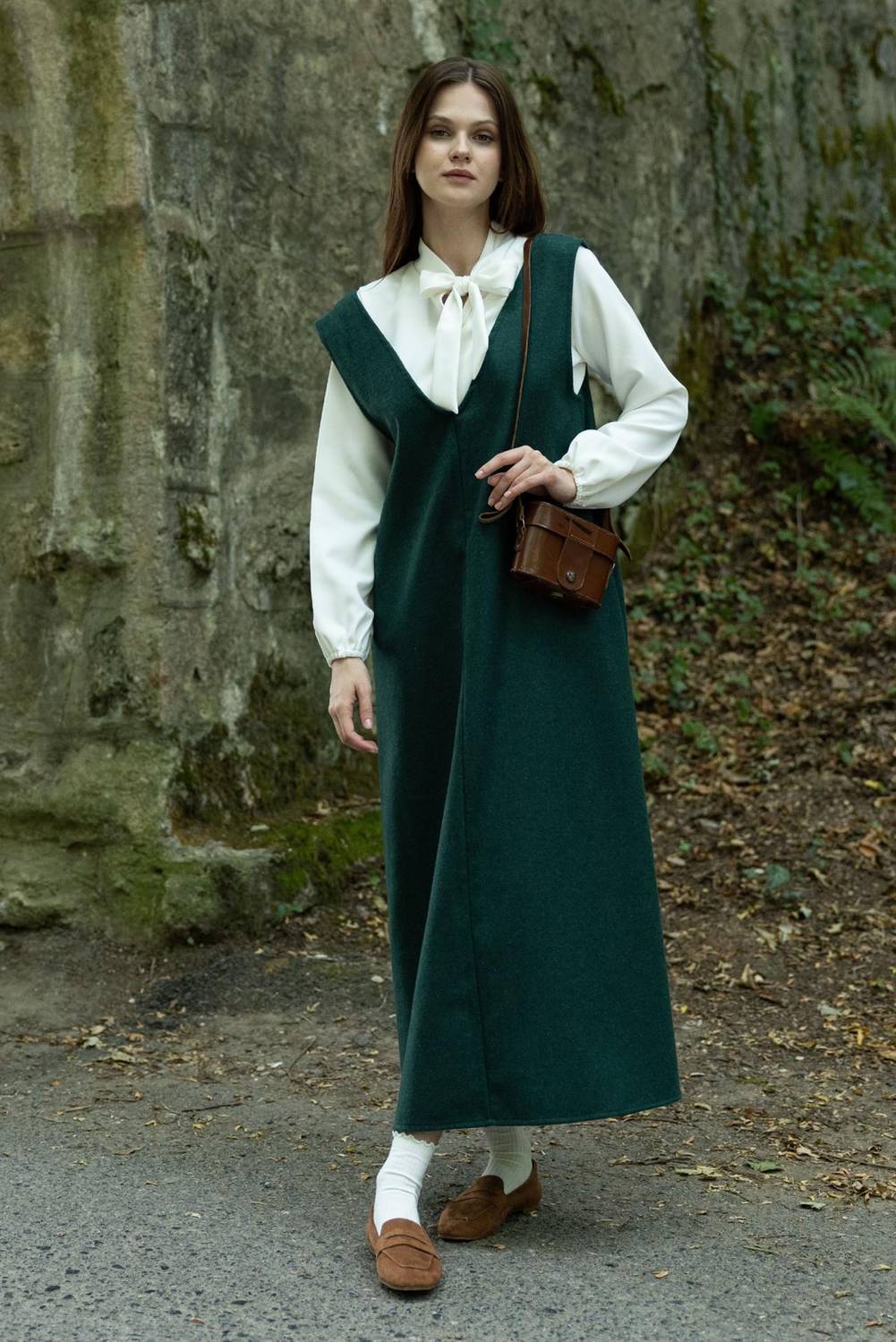 Сукня з кашеміру довга зимова V-подібна зелена смарагдова, модель S/36, 130 см, 80% поліестер, 20% бавовна