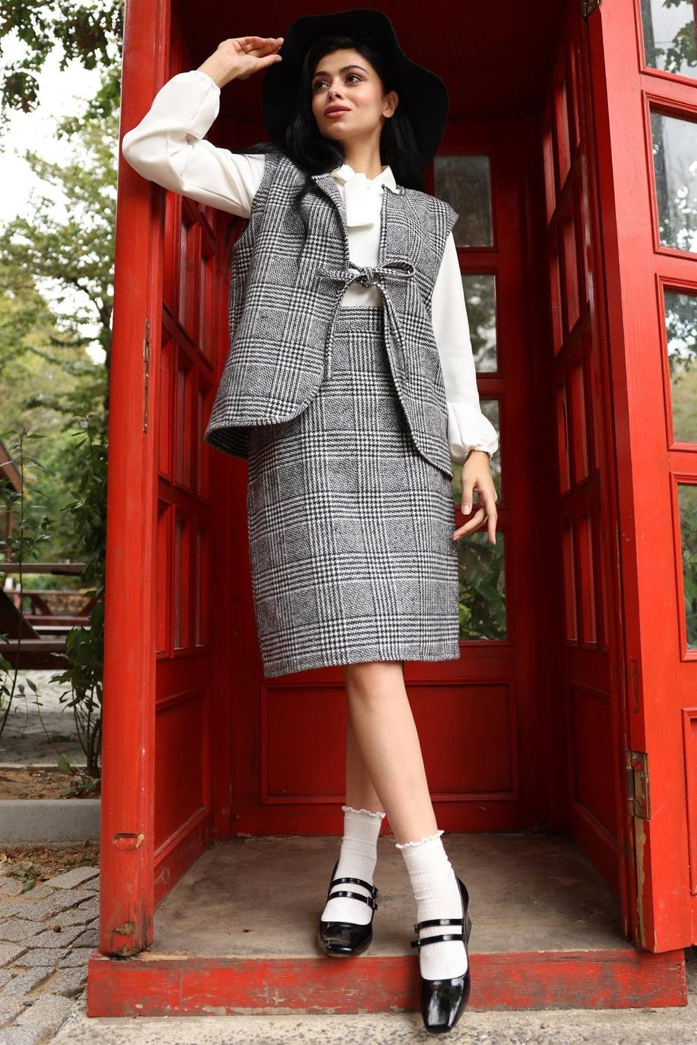 Женский черно-белый клетчатый жакет и юбка (двойной комплект) из кашемировой ткани с шерстью, узкий крой, размеры от 36 до 46