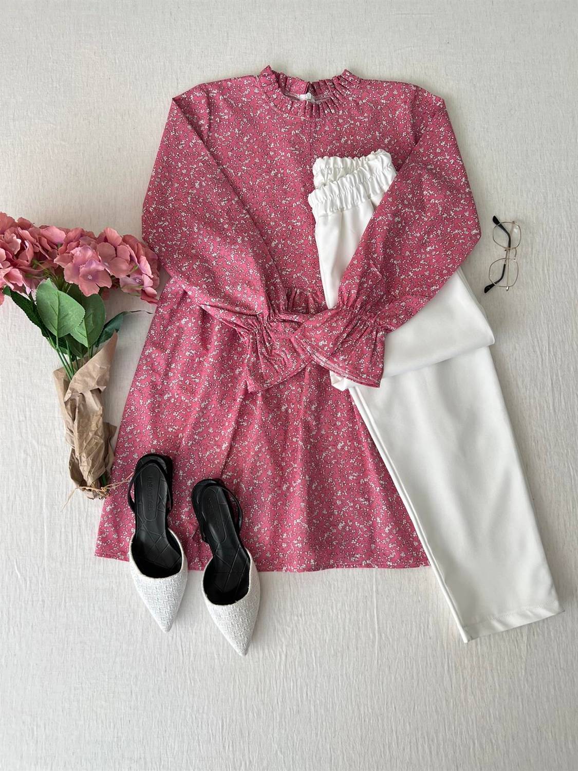 Плаття-туніка з рюшами з рожевого попліна, 100% бавовна, різні розміри, стильний крій