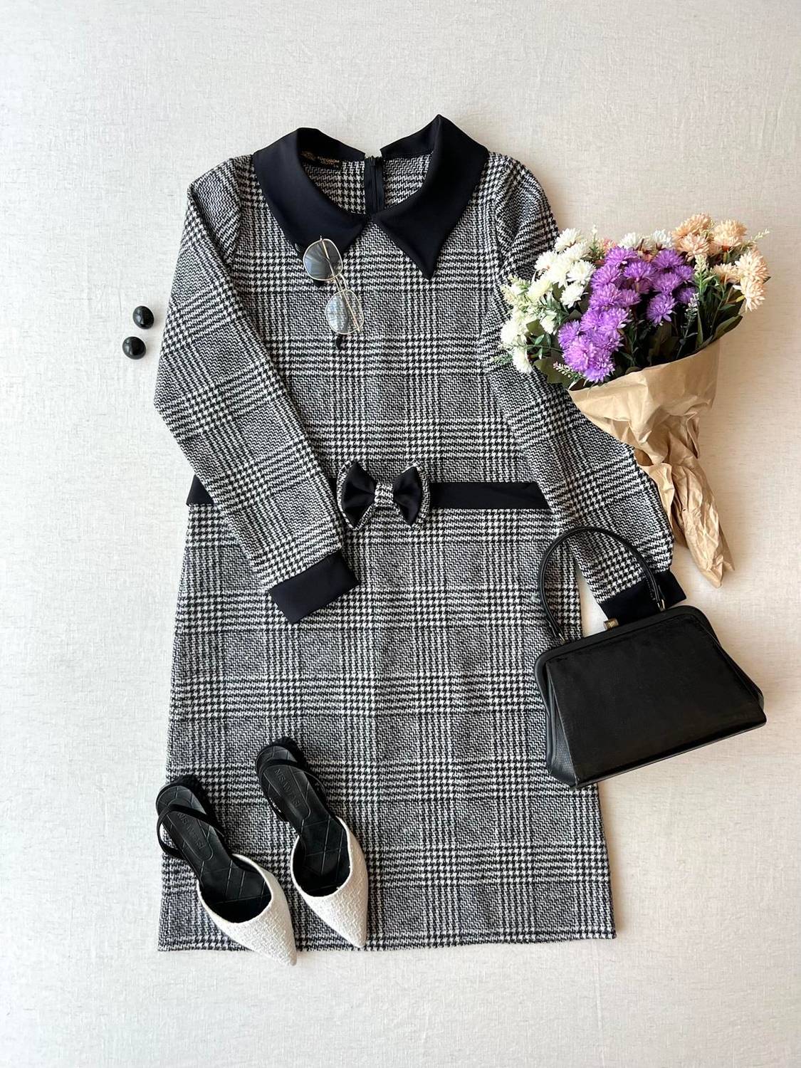 Сукня з чорного бавовняного візерунка А-силуету для зими, 100% бавовна, практична та стильна, різні розміри від S до 3XL